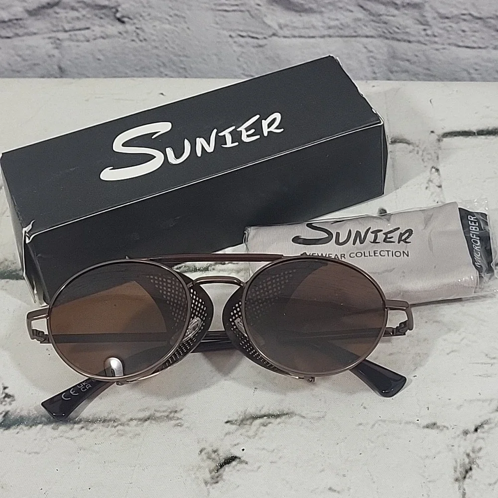Sunier Sunglasses‎ Round Retro Frames Steampunk Gothic With Box